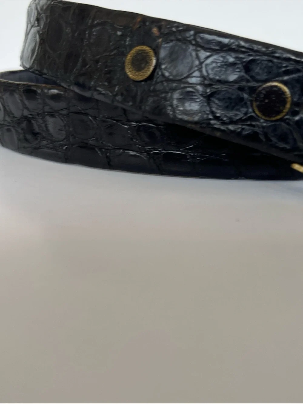 Saks Fifth Avenue Vintage Black Croc-Embossed Leather Belt with Brass Buckle